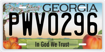 GA license plate PWV0296