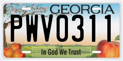 GA license plate PWV0311