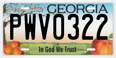 GA license plate PWV0322