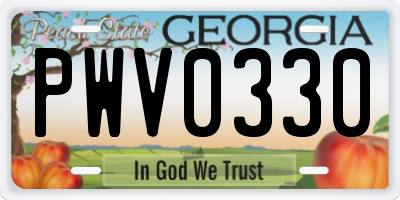 GA license plate PWV0330