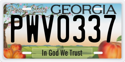 GA license plate PWV0337