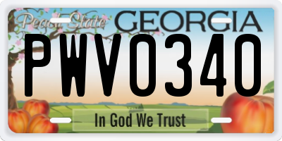 GA license plate PWV0340