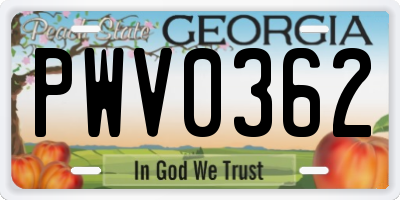 GA license plate PWV0362