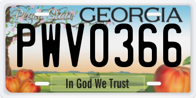 GA license plate PWV0366