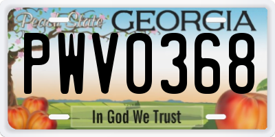GA license plate PWV0368