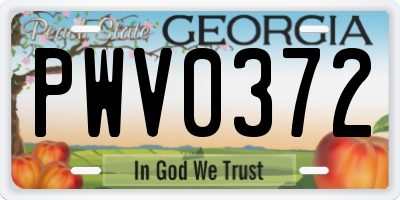 GA license plate PWV0372