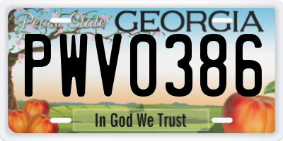GA license plate PWV0386