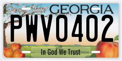 GA license plate PWV0402