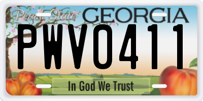 GA license plate PWV0411