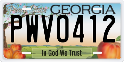 GA license plate PWV0412