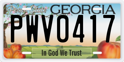 GA license plate PWV0417