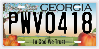 GA license plate PWV0418