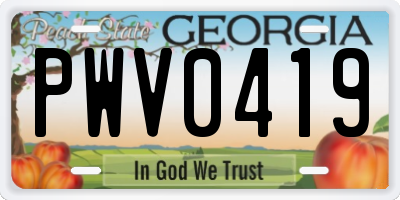GA license plate PWV0419