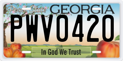 GA license plate PWV0420