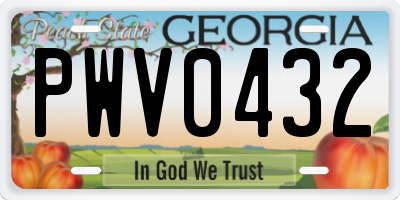 GA license plate PWV0432
