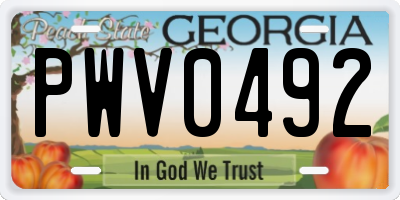 GA license plate PWV0492