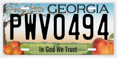 GA license plate PWV0494