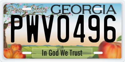 GA license plate PWV0496