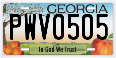 GA license plate PWV0505
