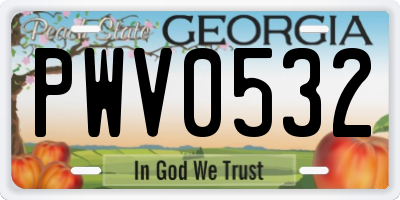 GA license plate PWV0532