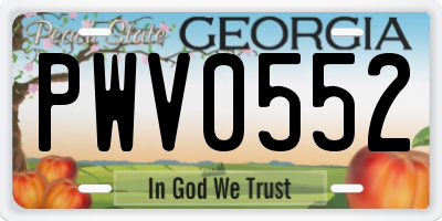 GA license plate PWV0552