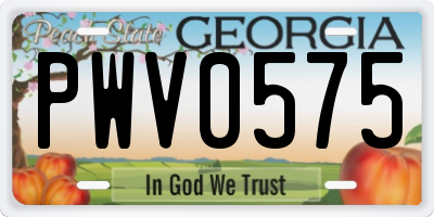 GA license plate PWV0575