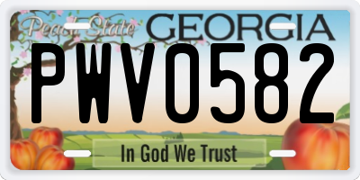 GA license plate PWV0582