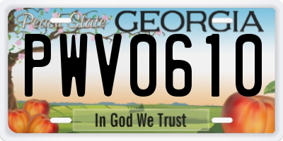 GA license plate PWV0610
