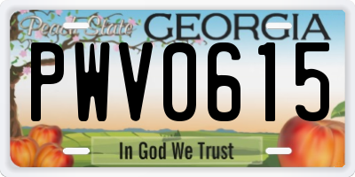GA license plate PWV0615