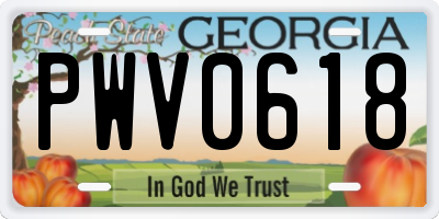 GA license plate PWV0618
