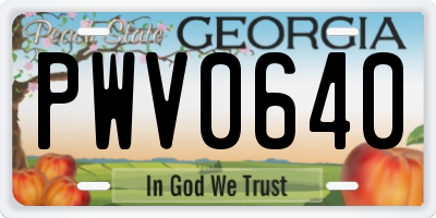 GA license plate PWV0640