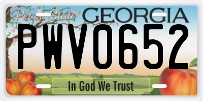 GA license plate PWV0652