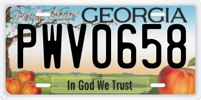 GA license plate PWV0658