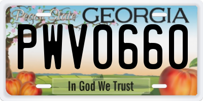 GA license plate PWV0660