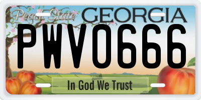 GA license plate PWV0666