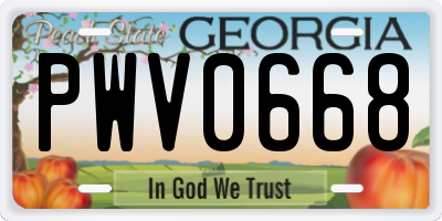 GA license plate PWV0668