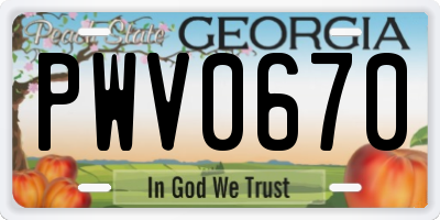 GA license plate PWV0670