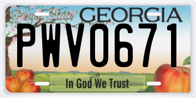 GA license plate PWV0671
