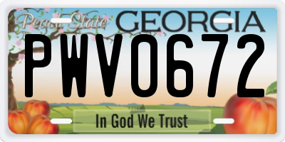 GA license plate PWV0672