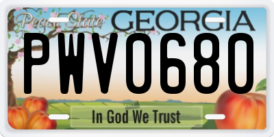GA license plate PWV0680