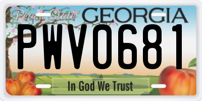 GA license plate PWV0681