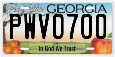 GA license plate PWV0700