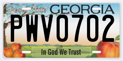 GA license plate PWV0702