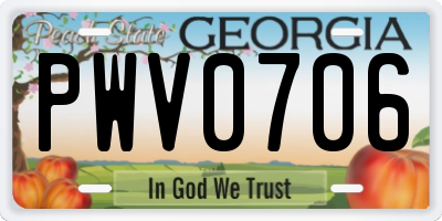 GA license plate PWV0706