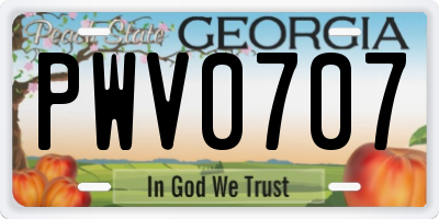 GA license plate PWV0707