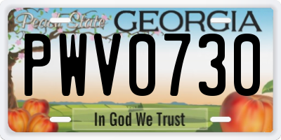 GA license plate PWV0730
