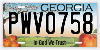 GA license plate PWV0758