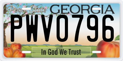GA license plate PWV0796