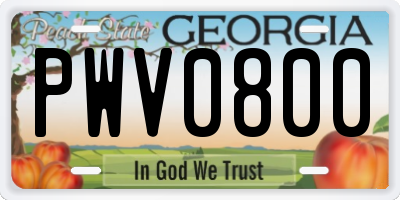GA license plate PWV0800