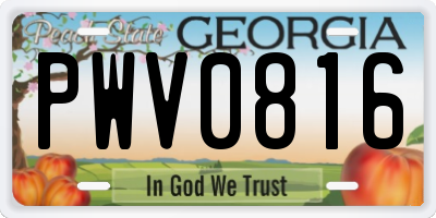 GA license plate PWV0816